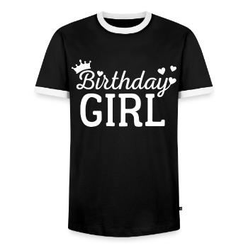 Fille d’anniversaire - T-shirt contrasté Homme - noir/blanc - Devant - AI Model Female 172 light (172cm) & AI Model Male 178 light (178cm)