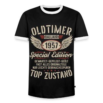 Oldtimer Baujahr 1957 Jahrgang Geburtstag Geschenk - Männer Kontrast-T-Shirt - Schwarz/Weiß - Vorne - AI Model Female 172 light (172cm) & AI Model Male 178 light (178cm)