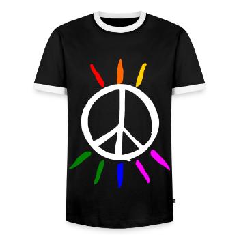 Peace - Men's Ringer Shirt - black/white - Front - AI Model Female 172 light (172cm) & AI Model Male 178 light (178cm)