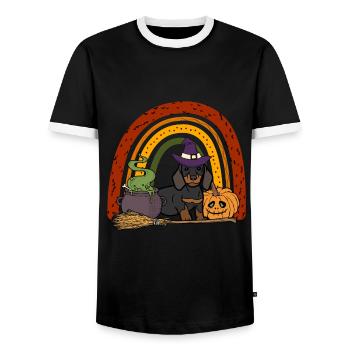 Cute Dachshund Halloween Costume Dog - Men's Ringer Shirt - black/white - Front - AI Model Female 172 light (172cm) & AI Model Male 178 light (178cm)