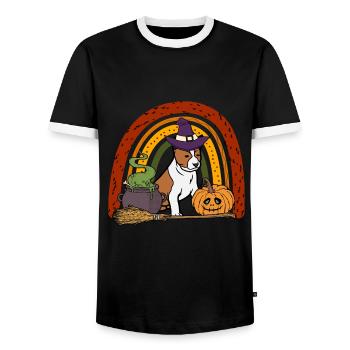 Basenji Halloween Kostüm Hund - Männer Kontrast-T-Shirt - Schwarz/Weiß - Vorne - AI Model Female 172 light (172cm) & AI Model Male 178 light (178cm)