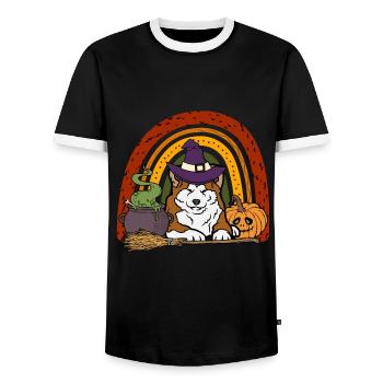 Mignon Akita Halloween Costume Chien - T-shirt contrasté Homme - noir/blanc - Devant - AI Model Female 172 light (172cm) & AI Model Male 178 light (178cm)