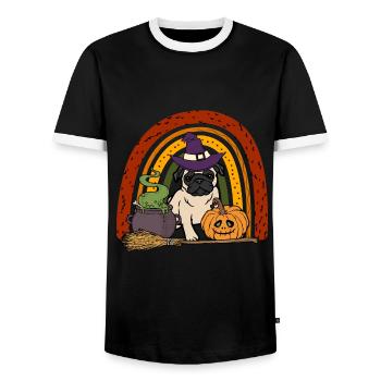 Cute Pug Halloween Costume Dog - Men's Ringer Shirt - black/white - Front - AI Model Female 172 light (172cm) & AI Model Male 178 light (178cm)