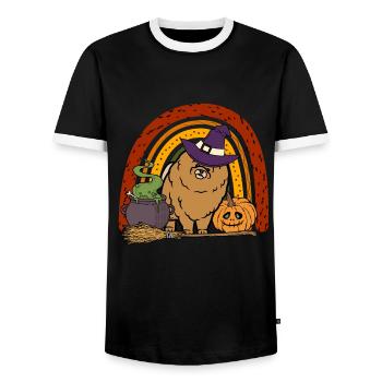 Mignon Nain Spitz Halloween Costume Chien - T-shirt contrasté Homme - noir/blanc - Devant - AI Model Female 172 light (172cm) & AI Model Male 178 light (178cm)