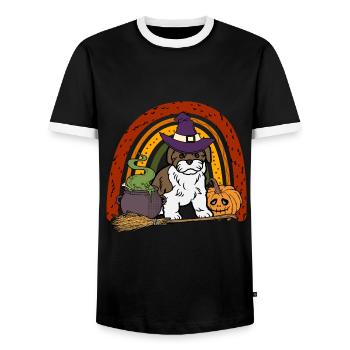 Süßer Lhasa Apso Halloween Hund - Männer Kontrast-T-Shirt - Schwarz/Weiß - Vorne - AI Model Female 172 light (172cm) & AI Model Male 178 light (178cm)