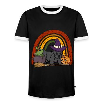 Mignon terrier écossais Halloween Lover Kawaii - T-shirt contrasté Homme - noir/blanc - Devant - AI Model Female 172 light (172cm) & AI Model Male 178 light (178cm)