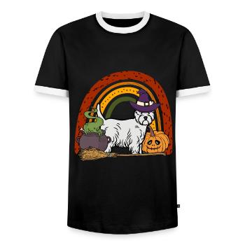 West Highland White Terrier Halloween Kawaii - T-shirt contrasté Homme - noir/blanc - Devant - AI Model Female 172 light (172cm) & AI Model Male 178 light (178cm)
