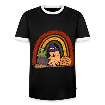 Mignon Nain Spitz Halloween Costume Chien - T-shirt contrasté Homme - noir/blanc - Devant - AI Model Female 172 light (172cm) & AI Model Male 178 light (178cm)