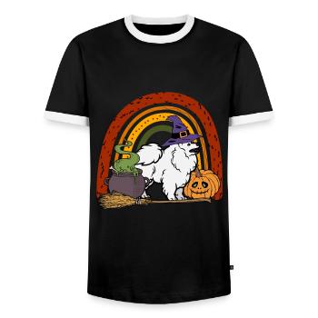 Mignon Spitz Halloween Costume Chien - T-shirt contrasté Homme - noir/blanc - Devant - AI Model Female 172 light (172cm) & AI Model Male 178 light (178cm)