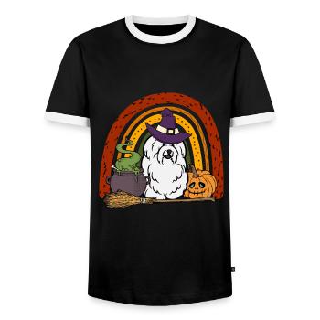 Cute Coton de Tulear Halloween Dog - Men's Ringer Shirt - black/white - Front - AI Model Female 172 light (172cm) & AI Model Male 178 light (178cm)