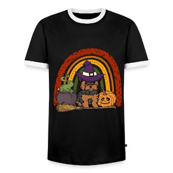 mignon Yorkshire Terrier chien d’Halloween - T-shirt contrasté Homme - noir/blanc - Devant - AI Model Female 172 light (172cm) & AI Model Male 178 light (178cm)