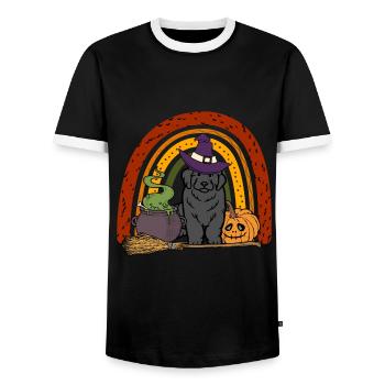 Mignon chien d’Halloween de Terre-Neuve - T-shirt contrasté Homme - noir/blanc - Devant - AI Model Female 172 light (172cm) & AI Model Male 178 light (178cm)
