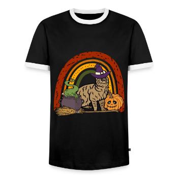 Pixie bob Cat Halloween - Men's Ringer Shirt - black/white - Front - AI Model Female 172 light (172cm) & AI Model Male 178 light (178cm)
