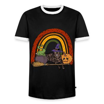 European Shorthair Cat Halloween - Men's Ringer Shirt - black/white - Front - AI Model Female 172 light (172cm) & AI Model Male 178 light (178cm)