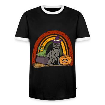 Mignon Korat Halloween Cat - T-shirt contrasté Homme - noir/blanc - Devant - AI Model Female 172 light (172cm) & AI Model Male 178 light (178cm)