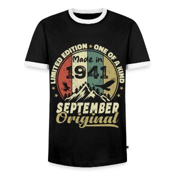 1941 - Les légendes sont nées en septembre 1941 - T-shirt contrasté Homme - noir/blanc - Devant - AI Model Female 172 light (172cm) & AI Model Male 178 light (178cm)