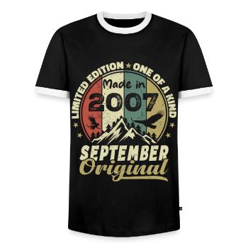 2007 - Legends are born September 2007 - Men's Ringer Shirt - black/white - Front - AI Model Female 172 light (172cm) & AI Model Male 178 light (178cm)