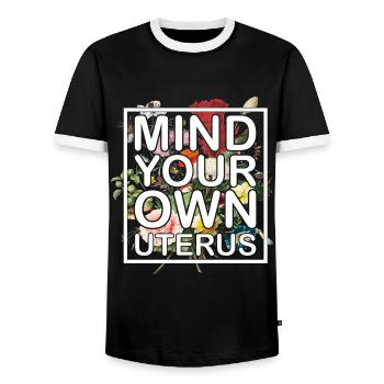 Attention à votre propre utérus - Pro Women - T-shirt contrasté Homme - noir/blanc - Devant - AI Model Female 172 light (172cm) & AI Model Male 178 light (178cm)