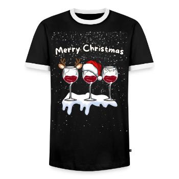 Christmas Red Wine - Merry Christmas - Men's Ringer Shirt - black/white - Front - AI Model Female 172 light (172cm) & AI Model Male 178 light (178cm)