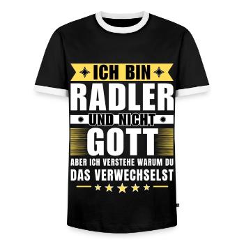 Ich bin Radler und nicht Gott - Männer Kontrast-T-Shirt - Schwarz/Weiß - Vorne - AI Model Female 172 light (172cm) & AI Model Male 178 light (178cm)
