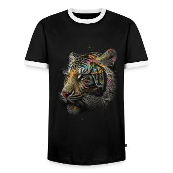 Tiger Raubkatze Tiere Geschenk Kunst Tiermotiv - Männer Kontrast-T-Shirt - Schwarz/Weiß - Vorne - AI Model Female 172 light (172cm) & AI Model Male 178 light (178cm)