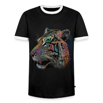 Tiger Raubkatze Tiere Geschenk Kunst Tiermotiv - Männer Kontrast-T-Shirt - Schwarz/Weiß - Vorne - AI Model Female 172 light (172cm) & AI Model Male 178 light (178cm)