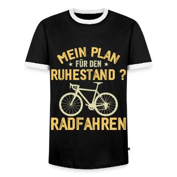 Retirement Bicycle Cyclist Gift for Retirement - Men's Ringer Shirt - black/white - Front - AI Model Female 172 light (172cm) & AI Model Male 178 light (178cm)