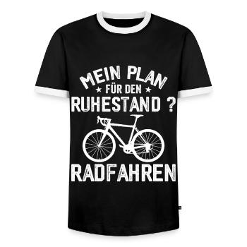 Retirement Bicycle Cyclist Gift for Retirement - Men's Ringer Shirt - black/white - Front - AI Model Female 172 light (172cm) & AI Model Male 178 light (178cm)
