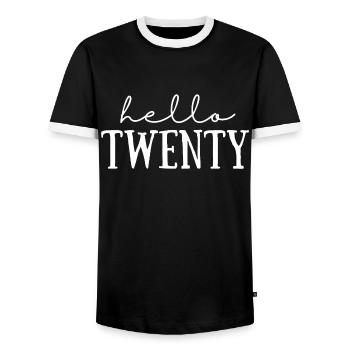 20th birthday - Men's Ringer Shirt - black/white - Front - AI Model Female 172 light (172cm) & AI Model Male 178 light (178cm)