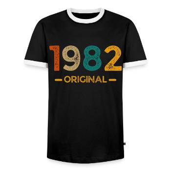 1982 Original - Männer Kontrast-T-Shirt - Schwarz/Weiß - Vorne - AI Model Female 172 light (172cm) & AI Model Male 178 light (178cm)