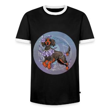 Chien Setter Irlandais mignon avec des fleurs - T-shirt contrasté Homme - noir/blanc - Devant - AI Model Female 172 light (172cm) & AI Model Male 178 light (178cm)