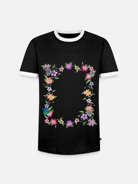 Blumenranke mit Schmetterlingen, Blumen, Insekten - Männer Kontrast-T-Shirt - Schwarz/Weiß