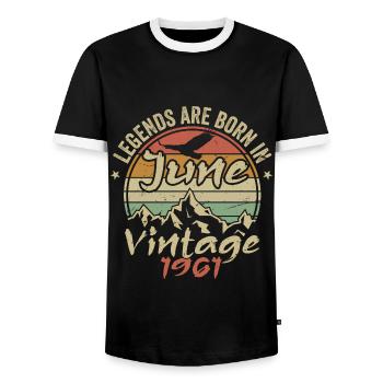 Anniversaire Juin 1961 né en Juin 1961 Rétro 1961 - T-shirt contrasté Homme - noir/blanc - Devant - AI Model Female 172 light (172cm) & AI Model Male 178 light (178cm)