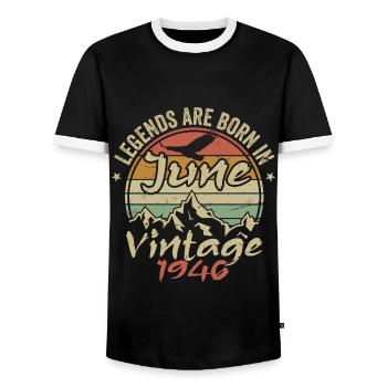Anniversaire Juin 1946 né en Juin 1946 Rétro 1946 - T-shirt contrasté Homme - noir/blanc - Devant - AI Model Female 172 light (172cm) & AI Model Male 178 light (178cm)