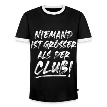NIEMAND IST GRÖSSER ALS DER CLUB! - Männer Kontrast-T-Shirt - Schwarz/Weiß - Vorne - AI Model Female 172 light (172cm) & AI Model Male 178 light (178cm)