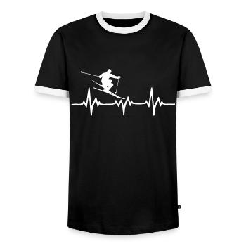 Skiing skier heartbeat - Men's Ringer Shirt - black/white - Front - AI Model Female 172 light (172cm) & AI Model Male 178 light (178cm)