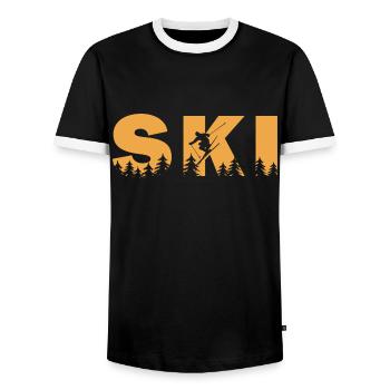 Ski. Ski Sports d’hiver - T-shirt contrasté Homme - noir/blanc - Devant - AI Model Female 172 light (172cm) & AI Model Male 178 light (178cm)