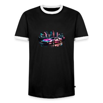 Voiture de sport rétro synthwave - T-shirt contrasté Homme - noir/blanc - Devant - AI Model Female 172 light (172cm) & AI Model Male 178 light (178cm)