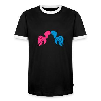 romantisch paar pärchen liebe verliebt küssen kuss - Männer Kontrast-T-Shirt - Schwarz/Weiß - Vorne - AI Model Female 172 light (172cm) & AI Model Male 178 light (178cm)