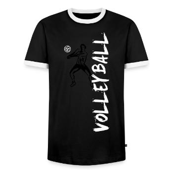 Volleyball - Spieler + seitlicher Schriftzug - Männer Kontrast-T-Shirt - Schwarz/Weiß - Vorne - AI Model Female 172 light (172cm) & AI Model Male 178 light (178cm)
