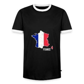 France Flag Map Outline - Men's Ringer Shirt - black/white - Front - AI Model Female 172 light (172cm) & AI Model Male 178 light (178cm)
