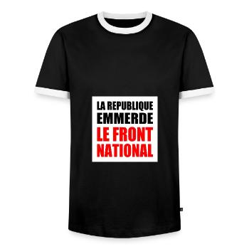la republique emmerde le front national - T-shirt contrasté Homme - noir/blanc - Devant - AI Model Female 172 light (172cm) & AI Model Male 178 light (178cm)