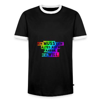 I don't HAVE to drive an OLD car, I WANT to! - Men's Ringer Shirt - black/white - Front - AI Model Female 172 light (172cm) & AI Model Male 178 light (178cm)