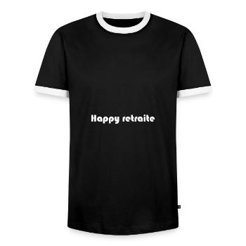 RUHESTAND. RUHESTAND. PENSIONIERT. SENIOR. OMA. OPA - Männer Kontrast-T-Shirt - Schwarz/Weiß - Vorne - AI Model Female 172 light (172cm) & AI Model Male 178 light (178cm)