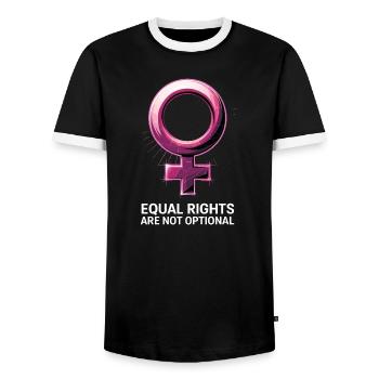 Equal Rights Are Not Optional Feminism - Men's Ringer Shirt - black/white - Front - AI Model Female 172 light (172cm) & AI Model Male 178 light (178cm)