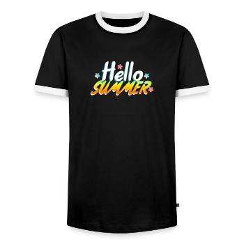Hello Summer - Men's Ringer Shirt - black/white - Front - AI Model Female 172 light (172cm) & AI Model Male 178 light (178cm)