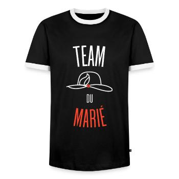 Team of the Groom - Men's Ringer Shirt - black/white - Front - AI Model Female 172 light (172cm) & AI Model Male 178 light (178cm)
