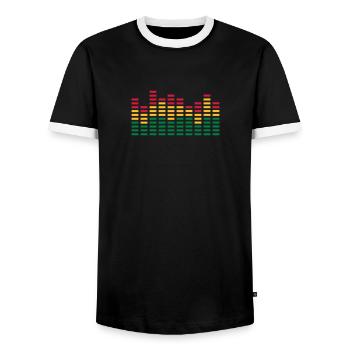 equalizer, Bande, cassette, music, tapes, radio - T-shirt contrasté Homme - noir/blanc - Devant - AI Model Female 172 light (172cm) & AI Model Male 178 light (178cm)