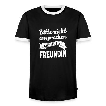 Bitte nicht ansprechen ich habe eine Freundin - Männer Kontrast-T-Shirt - Schwarz/Weiß - Vorne - AI Model Female 172 light (172cm) & AI Model Male 178 light (178cm)
