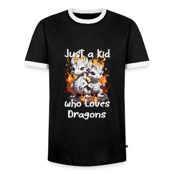 Just a kid who loves dragons - Men's Ringer Shirt - black/white - Front - AI Model Female 172 light (172cm) & AI Model Male 178 light (178cm)